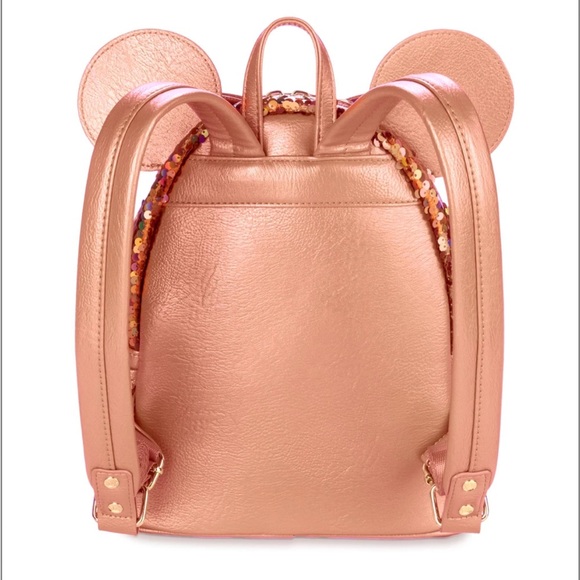 2024 Minnie Mouse Sequined Loungefly Mini Backpack Peach Punch Disney Parks NWT - Picture 2 of 3